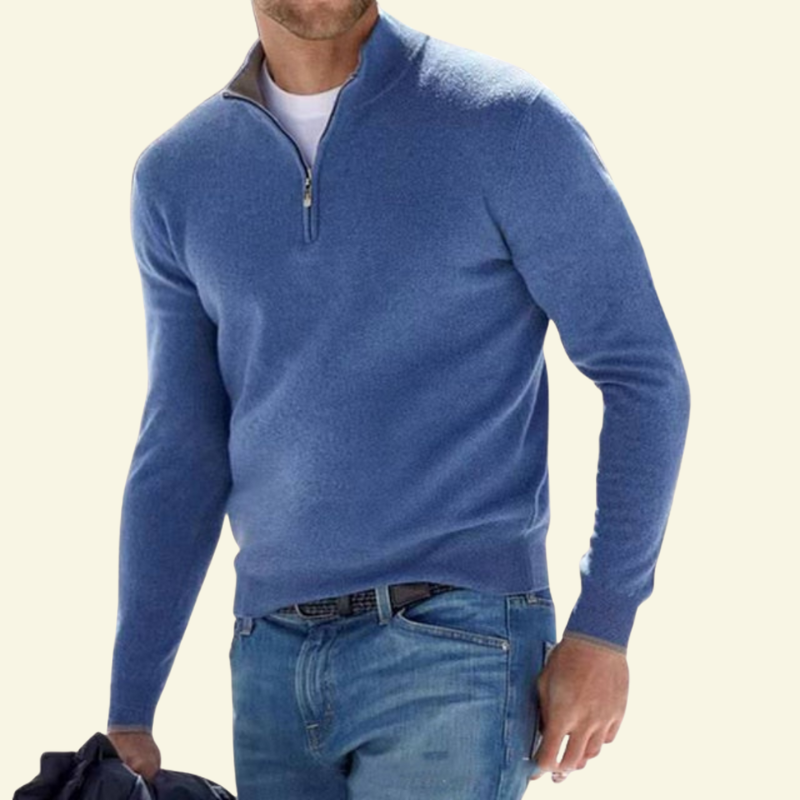 Sweter Męski Wciągany Półzamek Stójka