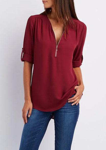 Leona | Elegante Blusa con Cuello en V para Mujer