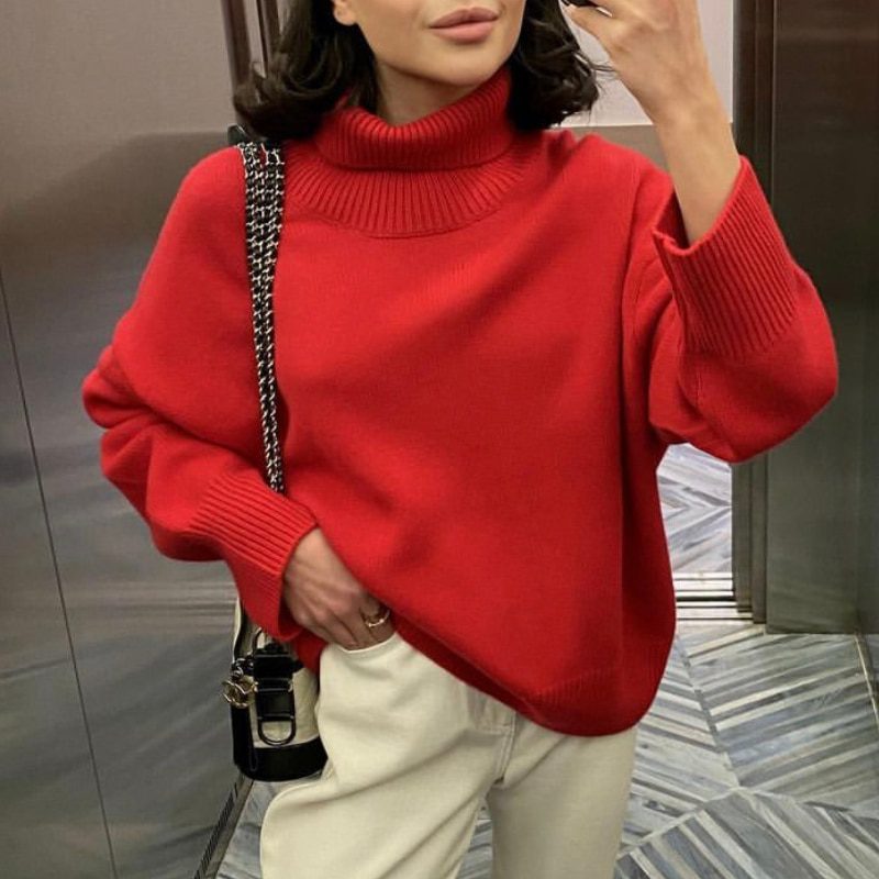 Elegante jersey de punto con cuello alto
