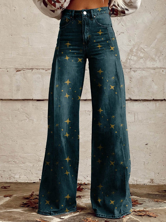 Emma | Vaqueros pata ancha | Estampado retro | Denim atrevido