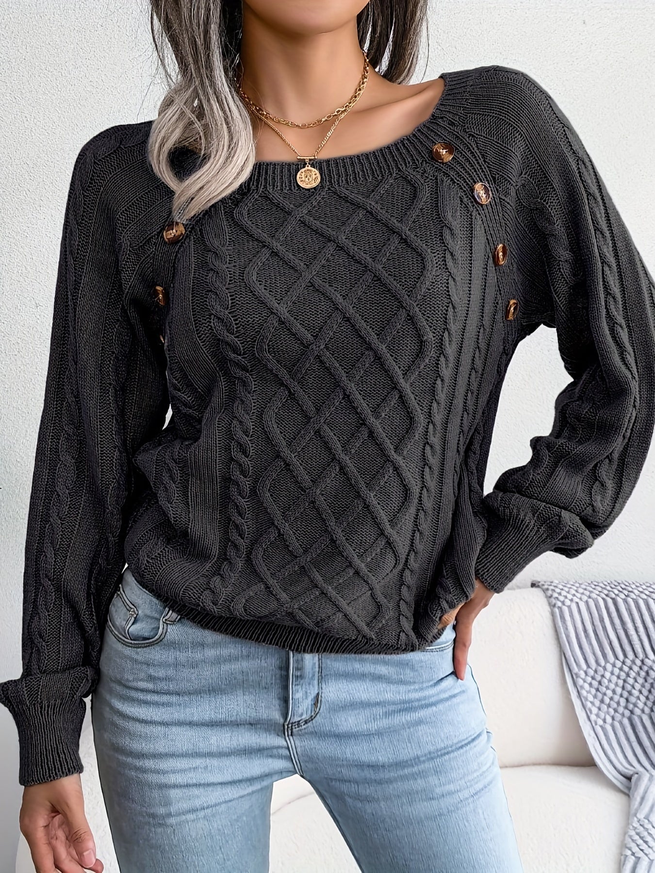 Jersey de señora con cuello redondo y botones