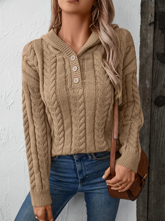 Elegante cárdigan con botones y capucha extragrande para un look elegante y cómodo cuando hace frío