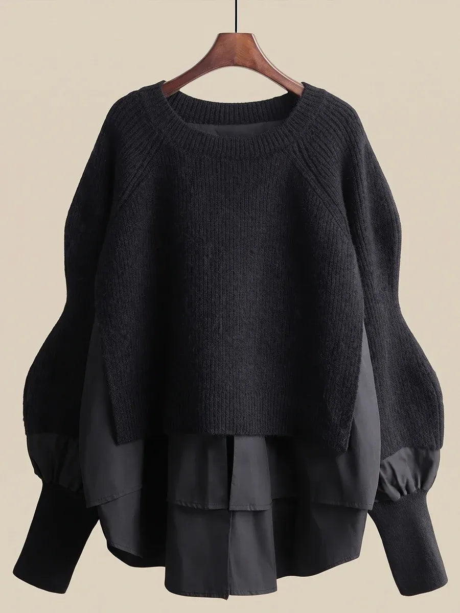 Sweter Damski Oversize Warstwowy Bufiaste Rękawy