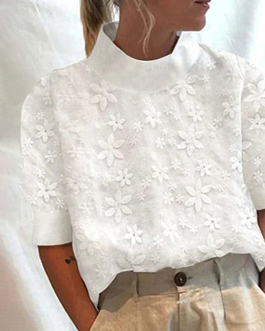 Ruby - Moderna blusa de algodón con cuello alto