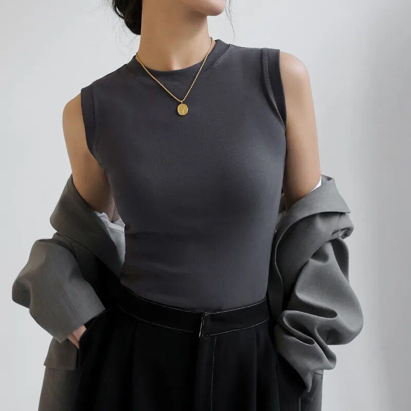 Lena - Camiseta de tirantes sin mangas y cuello redondo para mujer