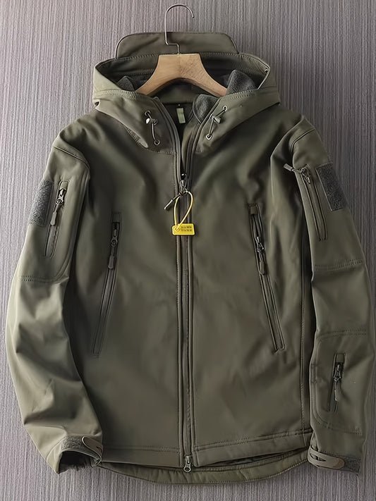 Cálida chaqueta cortaviento unicolor con bolsillos para hombre | Perfecta para actividades al aire libre