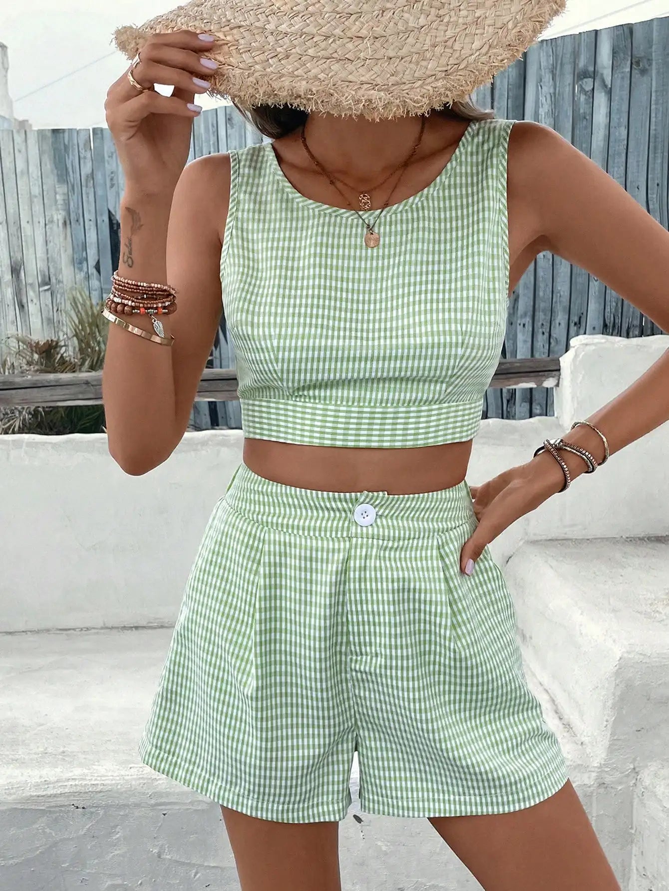 Lou - Elegante y cómodo conjunto de dos piezas verde claro para mujer