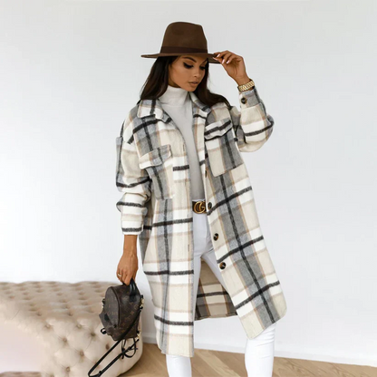 Harlow | abrigo largo de invierno a cuadros con cinturón