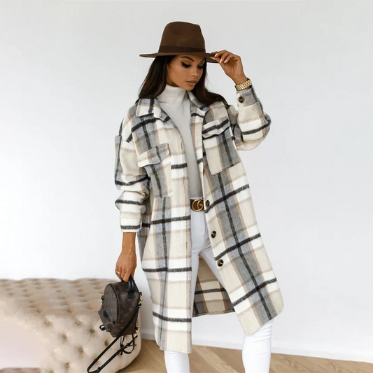 Harlow | abrigo largo de invierno a cuadros con cinturón