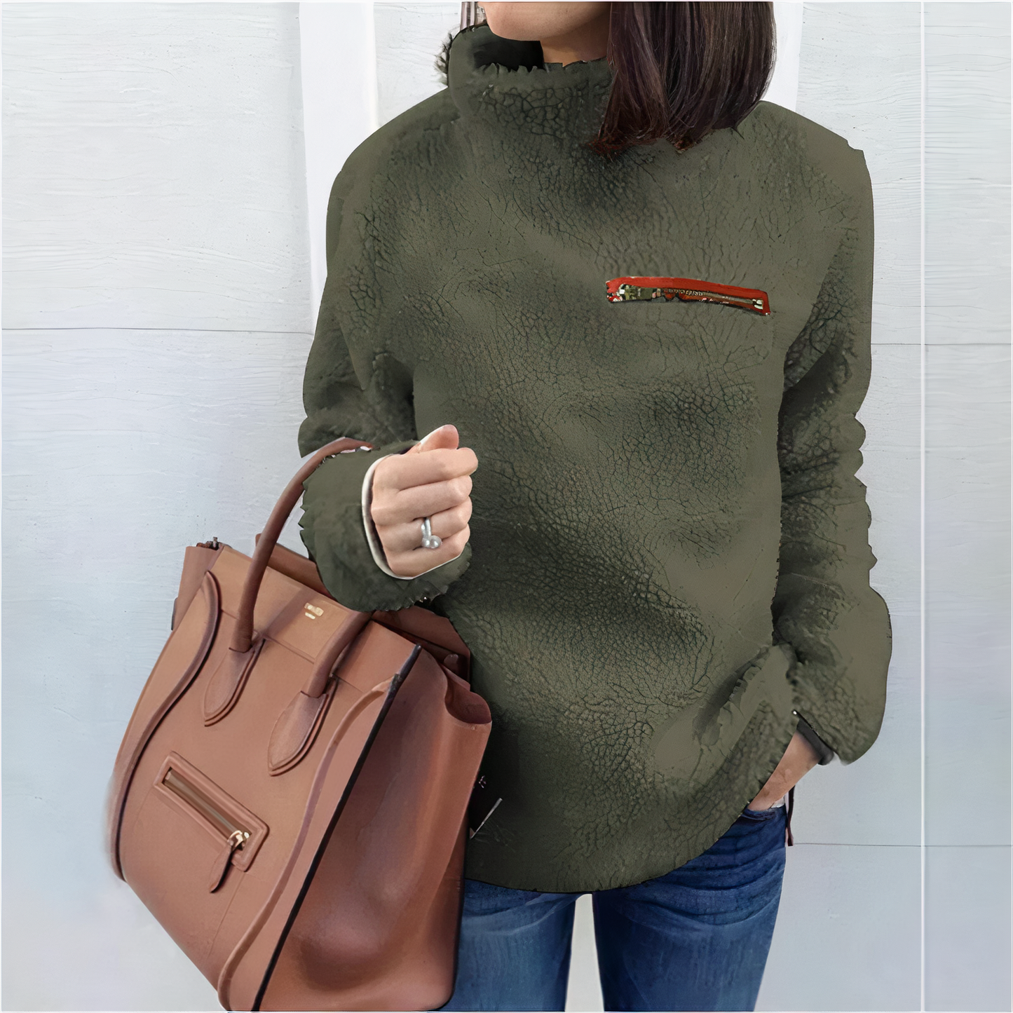 Janice™ jersey de lana de cuello alto con estampado (mujer)