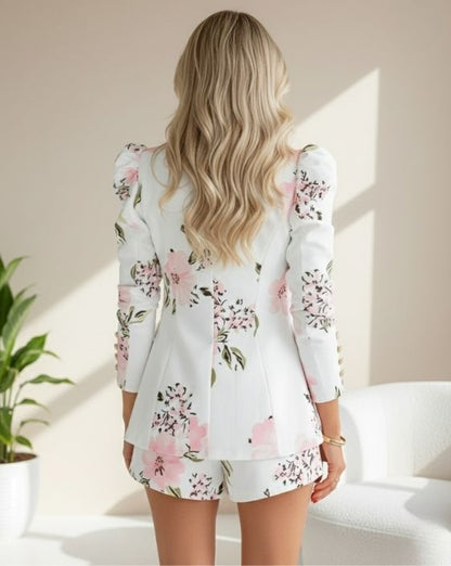 Abigail | Blazer cruzado de mujer con estampado floral y mangas abullonadas