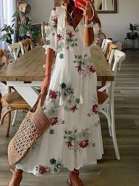 Aimee - Vestidos de mujer Vestido midi con estampado de barbas y escote en V