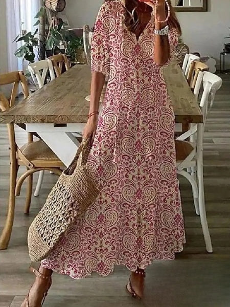 Aimee - Vestidos de mujer Vestido midi con estampado de barbas y escote en V