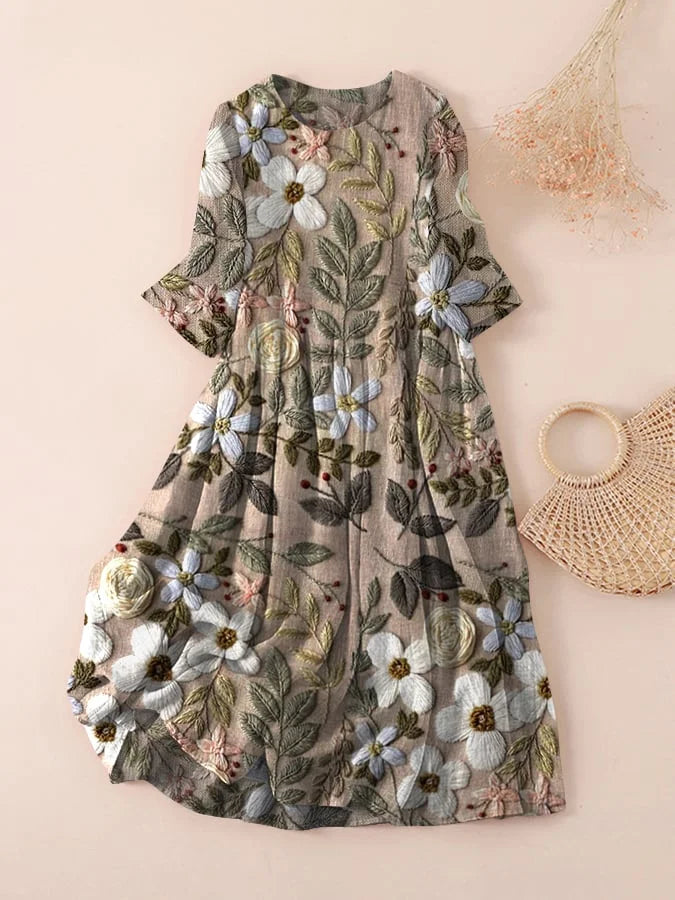 Arriel - Vestido estampado con bordado floral