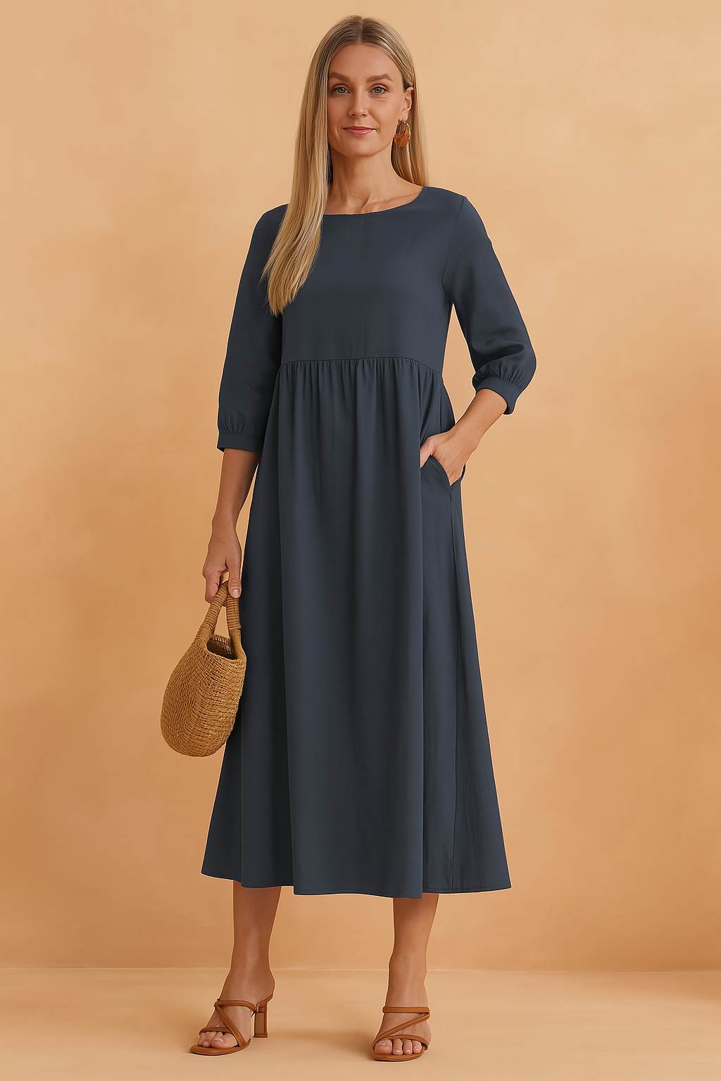 Sukienka Midi Typu Smock