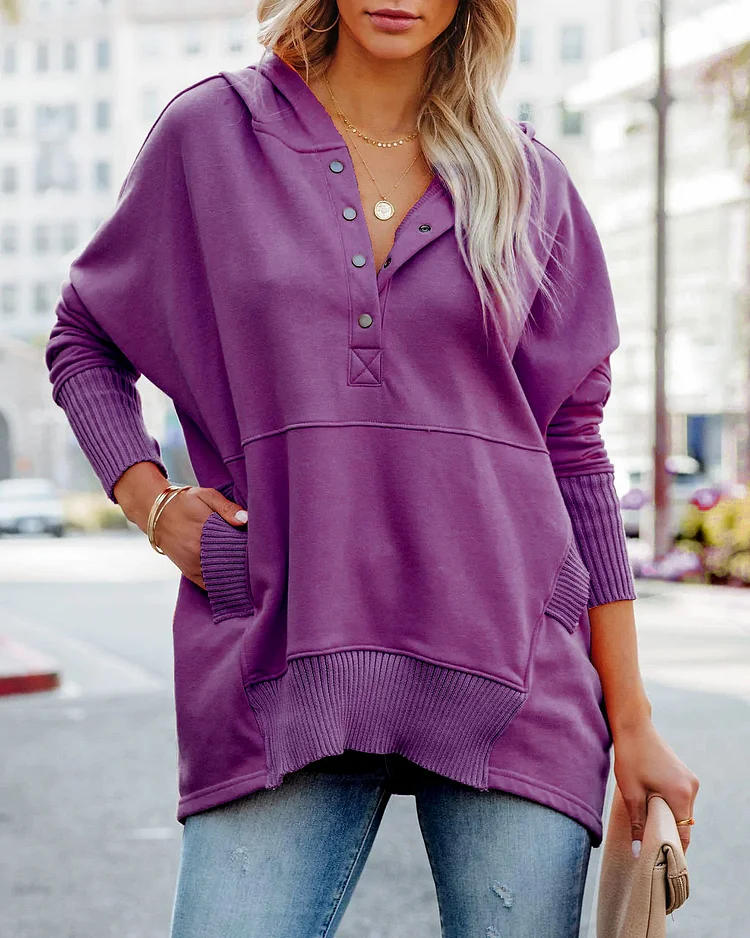 Avalon - Sudadera informal con mangas murciélago y fino escote en V