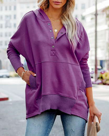 Avalon - Sudadera informal con mangas murciélago y fino escote en V