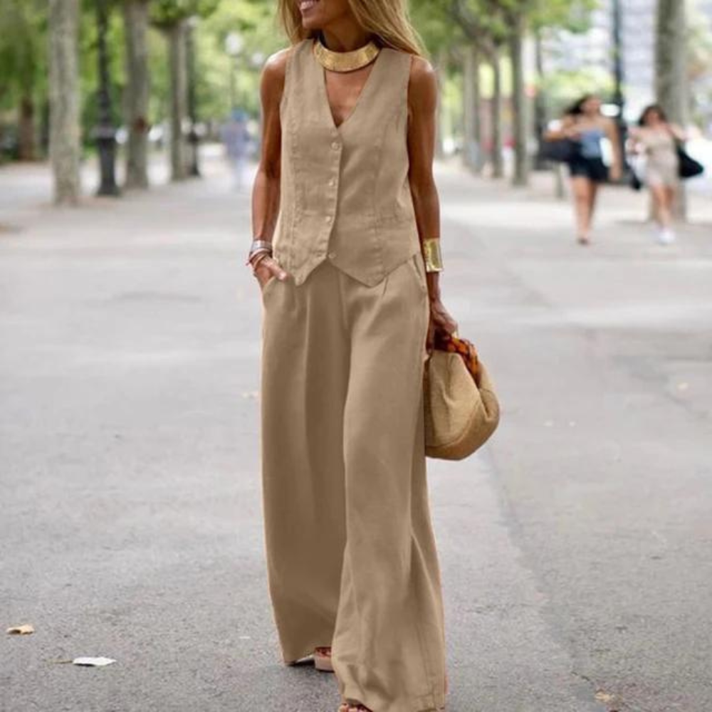 Elegante conjunto para mujer - top y pantalón
