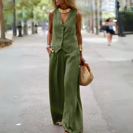 Elegante conjunto para mujer - top y pantalón