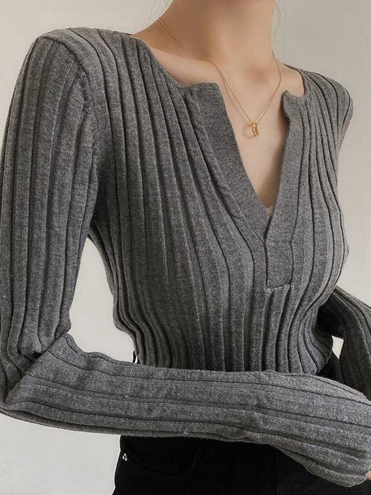 Cómodo top de punto para mujer con escote en V
