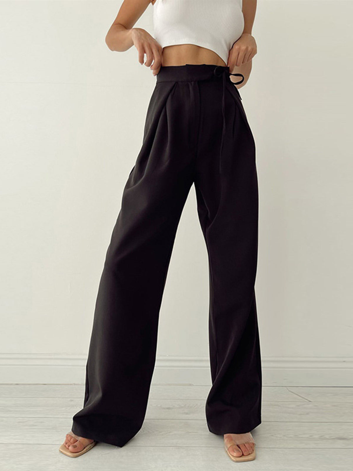 Belezz - Pantalones palazzo de cintura alta