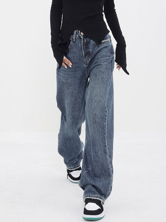 Vaqueros Boyfriend de pierna ancha con bolsillos patchwork