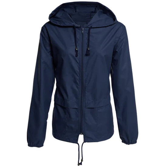 Chubasquero casual de longitud media con cremallera y capucha para mujer | Perfecto para otoño/invierno