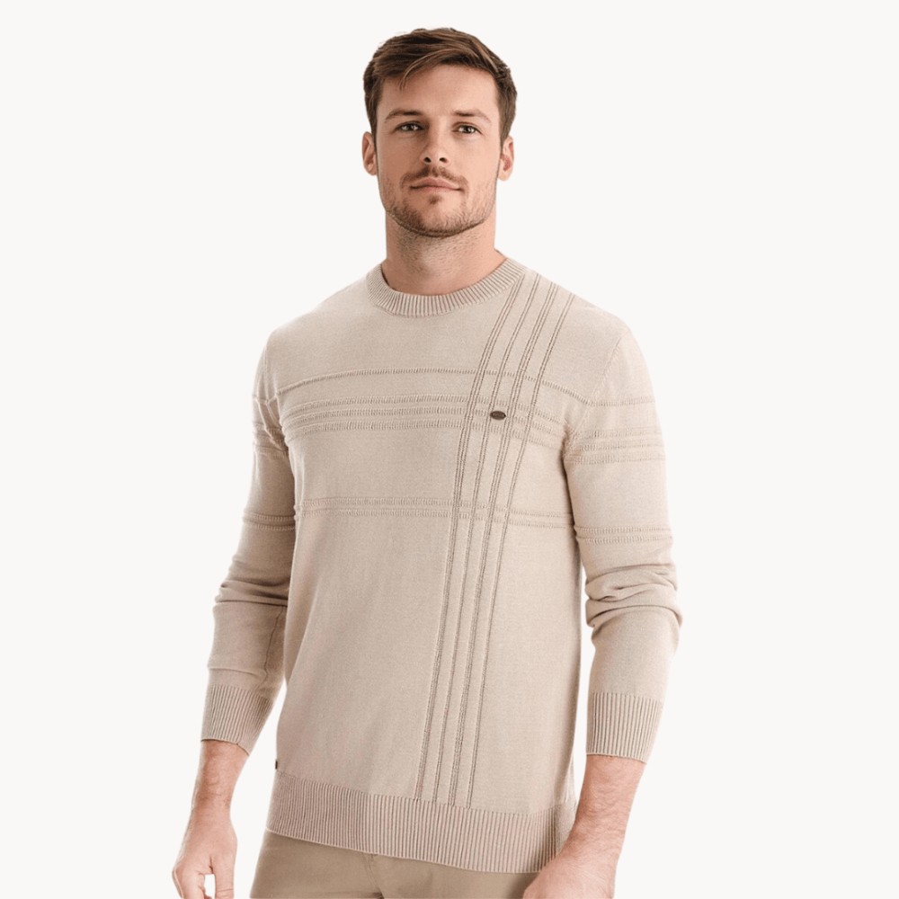 Męski Sweter Okrągły Dekolt Teksturowane Paski