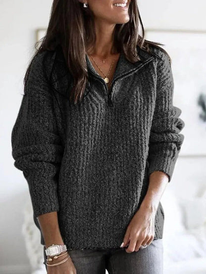 Jersey de punto para mujer con cuello de pico y cremallera