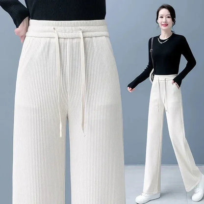 Pia - Pantalones anchos básicos de mujer con cordones para otoño