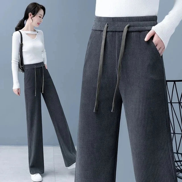 Pia - Pantalones anchos básicos de mujer con cordones para otoño