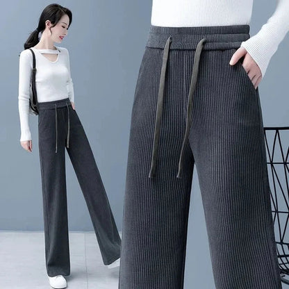 Pia - Pantalones anchos básicos de mujer con cordones para otoño