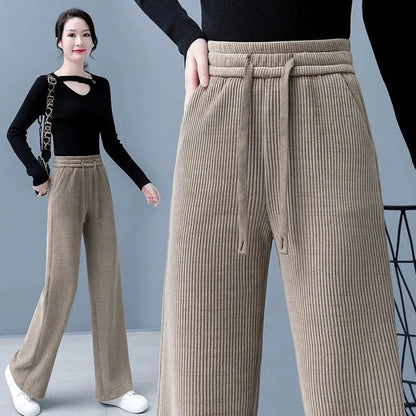 Pia - Pantalones anchos básicos de mujer con cordones para otoño