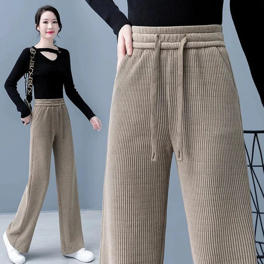 Pia - Pantalones anchos básicos de mujer con cordones para otoño