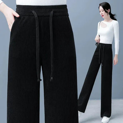 Pia - Pantalones anchos básicos de mujer con cordones para otoño