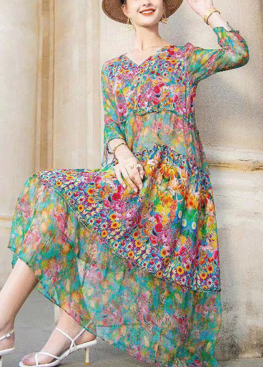 Lechina - Vestido patchwork con estampado de colores y escote en pico