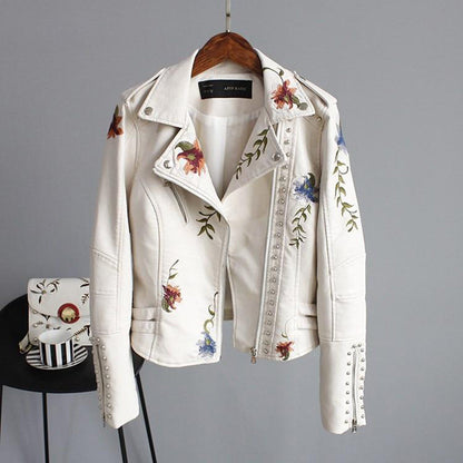 Elegante chaqueta de cuero para mujer con estampado floral
