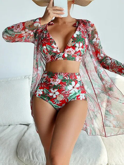 Bikini sexy con estampado floral y superposición