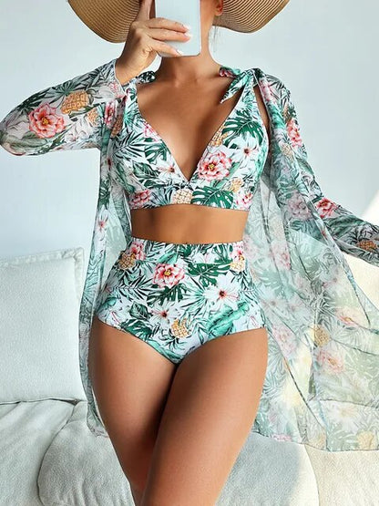 Bikini sexy con estampado floral y superposición