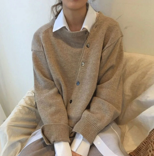 MELLY | Chaqueta de cachemira suave con cierre diagonal de botones