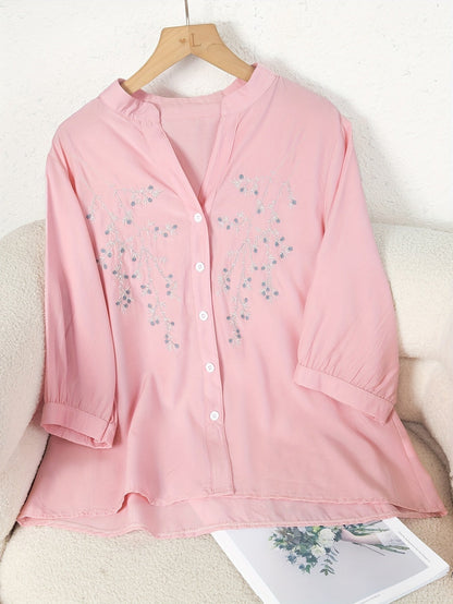 Blusa con estampado floral - Diseño con botones delanteros y cuello alto