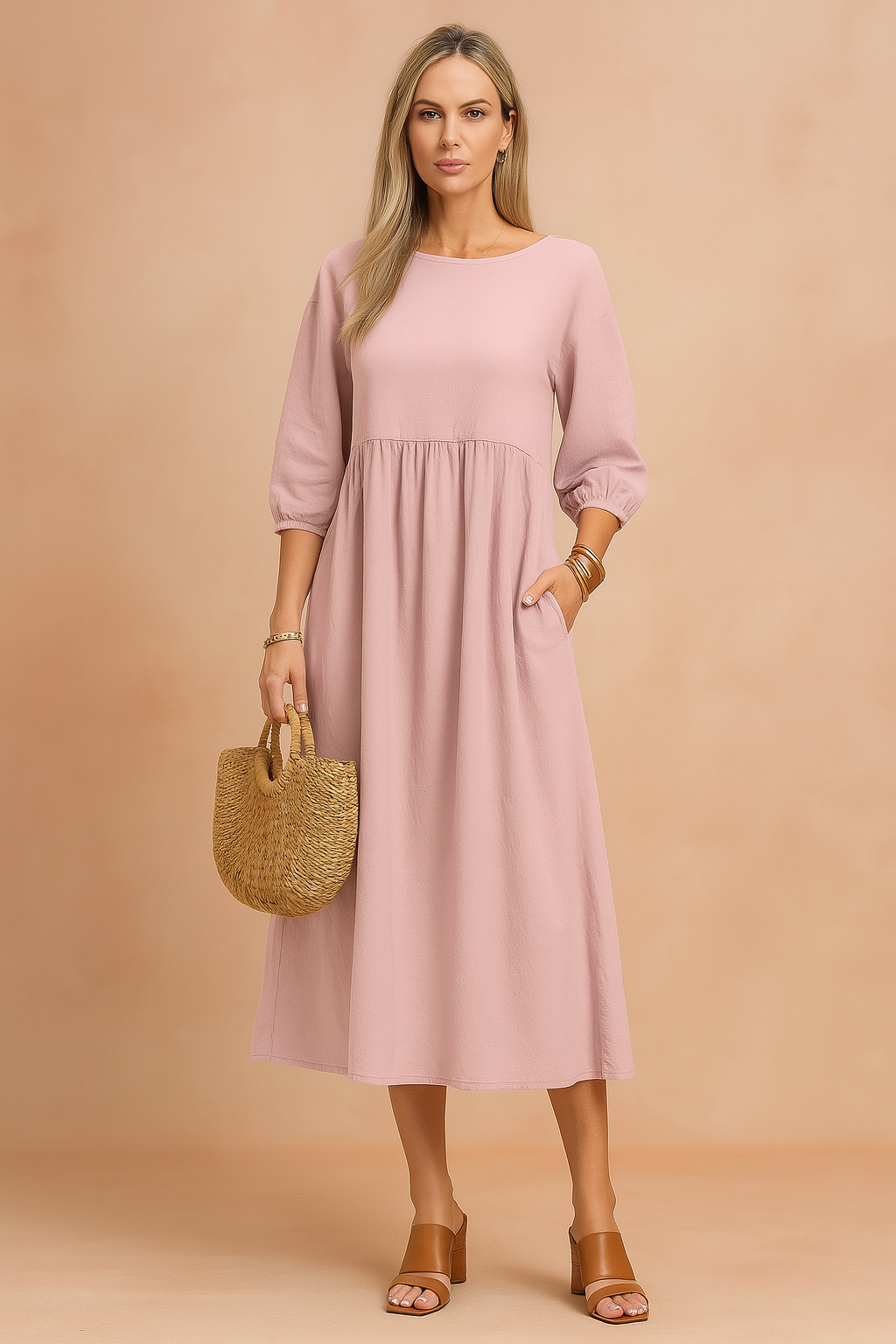 Sukienka Midi Typu Smock