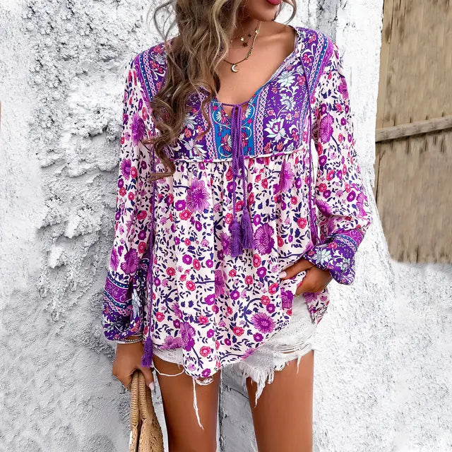 MonLu - Blusa vintage de manga larga