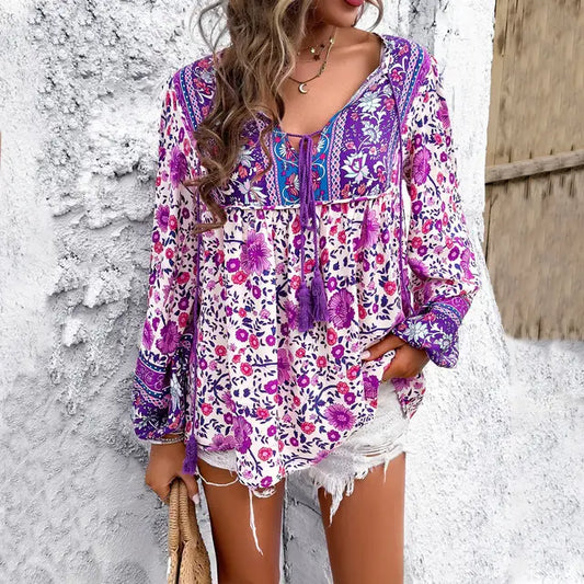 MonLu - Blusa vintage de manga larga