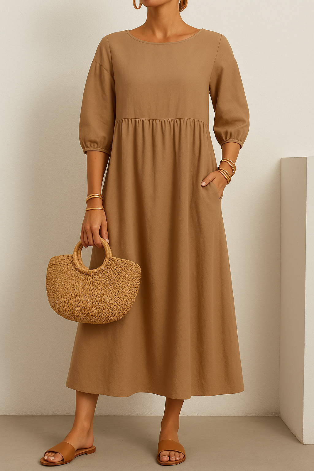 Sukienka Midi Typu Smock