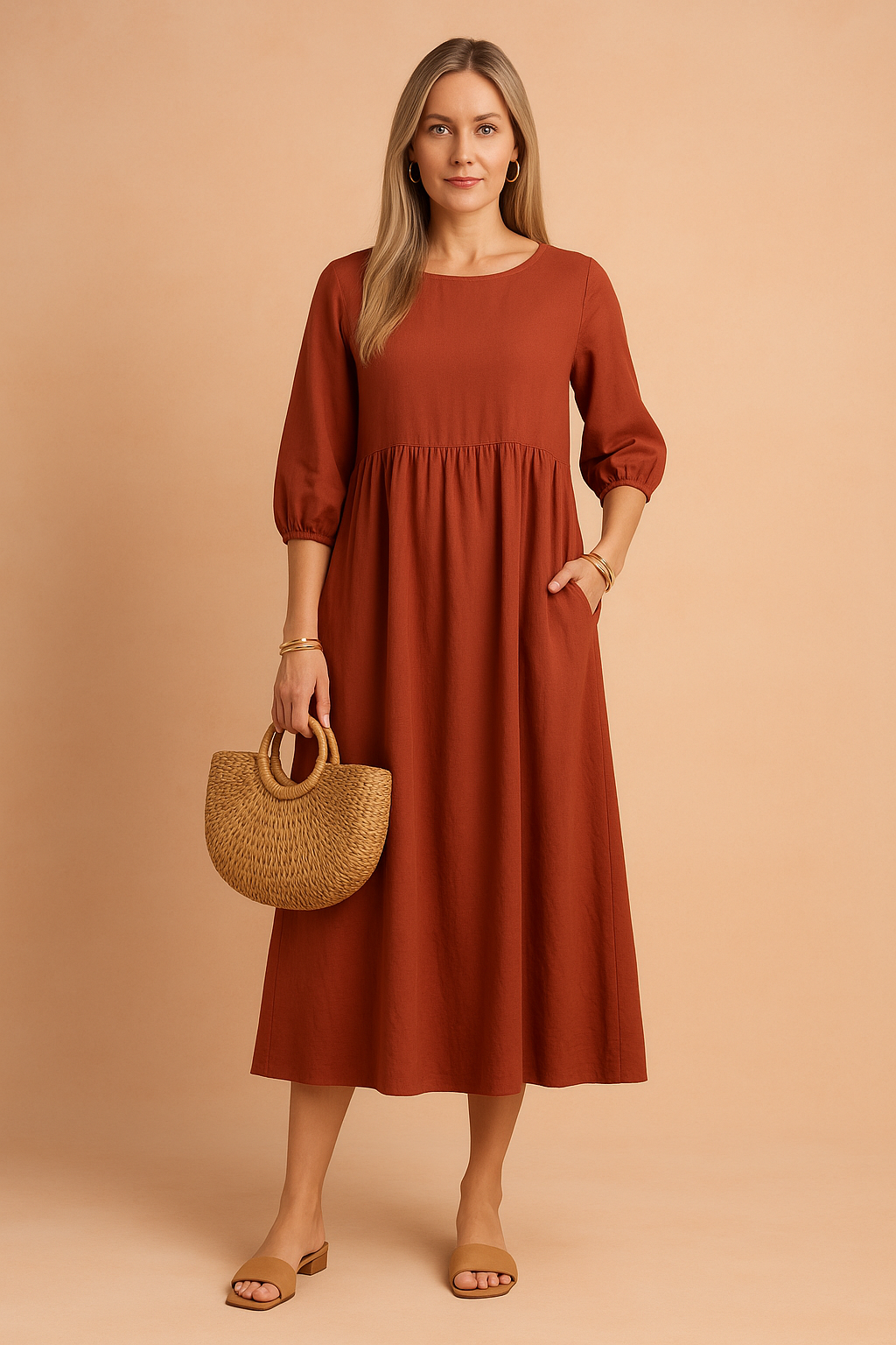 Sukienka Midi Typu Smock