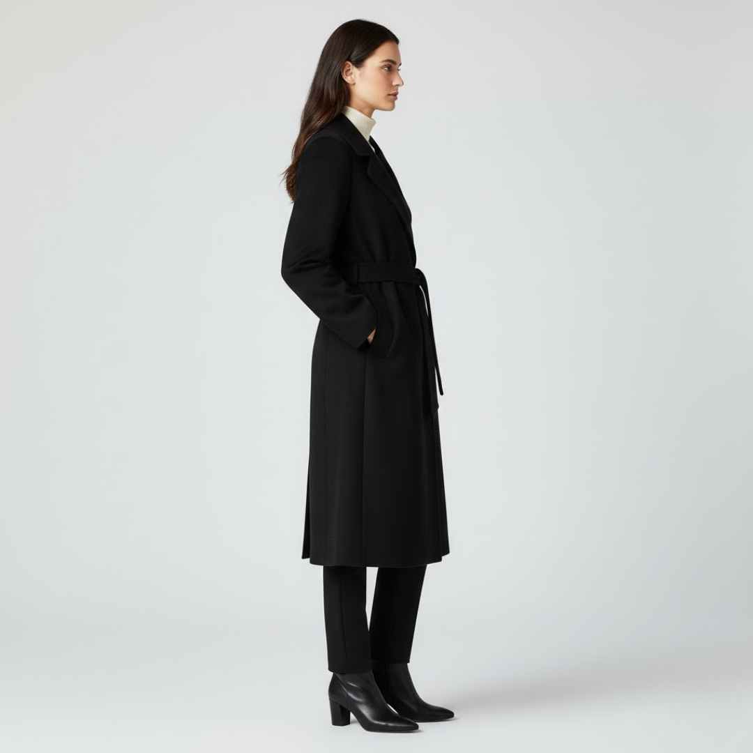 Czarny długi zimowy płaszcz