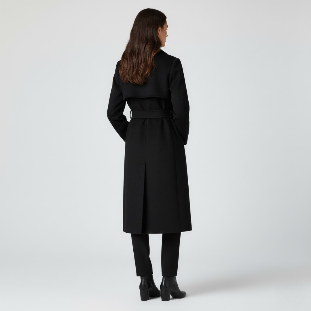 Czarny długi zimowy płaszcz