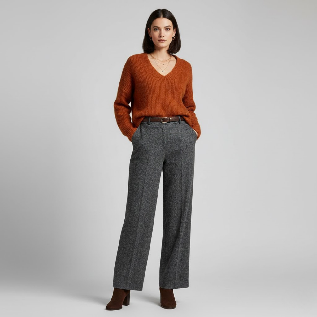 Pomarańczowy sweter z dekoltem w serek