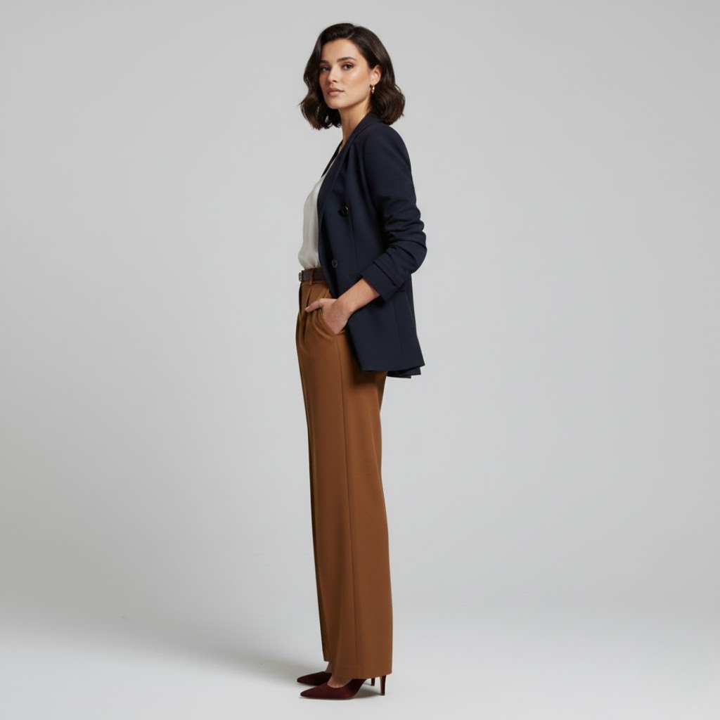 Brązowe spodnie z wysokim stanem